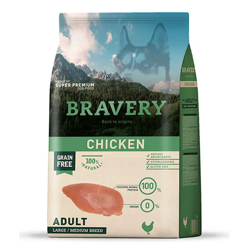 BRAVERY-pollo-adulto.jpg Bravery Chicken Adult Large/Medium Breeds 4 Kg - Imagen 1