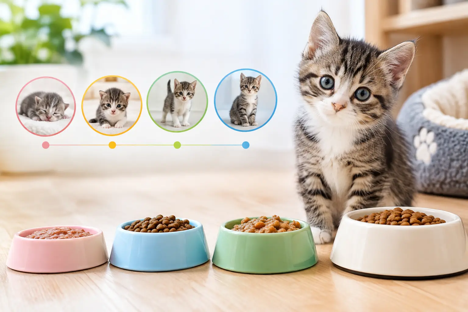 ¿Qué comida dar a un gato cachorro según su edad?